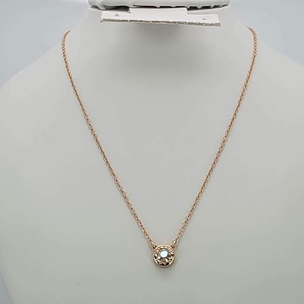 Vtg COACH Necklace Open Circle Crystal Pendant Rose Gold Plate Round‎ Link 18" - Picture 5 of 15